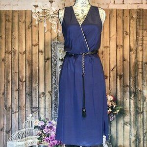 Akiko Blue Silk Dress with Belt